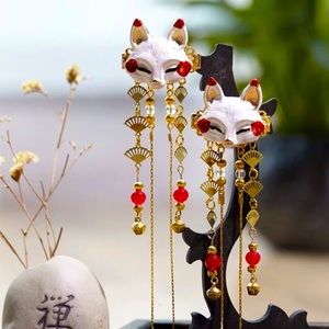 Japanese Kitsune Fox Kawaii Hair Tassel Clips